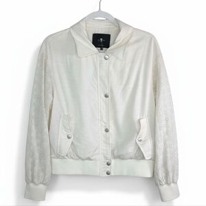 7 For All Mankind Ivory Eyelet Lace Sleeve Bomber Jacket Size Small